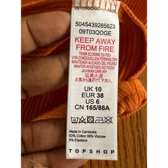 Topshop Womens Orange Ribbed Strapless Bodysuit Size US 6 Tube Top Sexy NWT - Picture 5 of 9